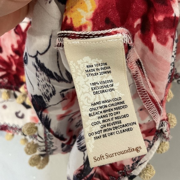 Soft Surroundings Womens Sz Small Floral Print Boho Blouse 3/4 Sleeve - Picture 7 of 10